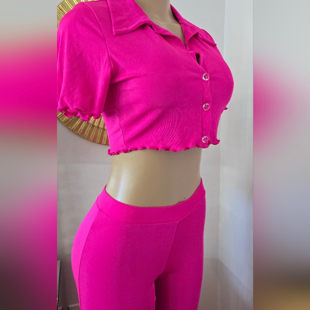 NEW! Women's PINK Two Piece Stretchy Pant Set - M & L - Picture 3 of 8